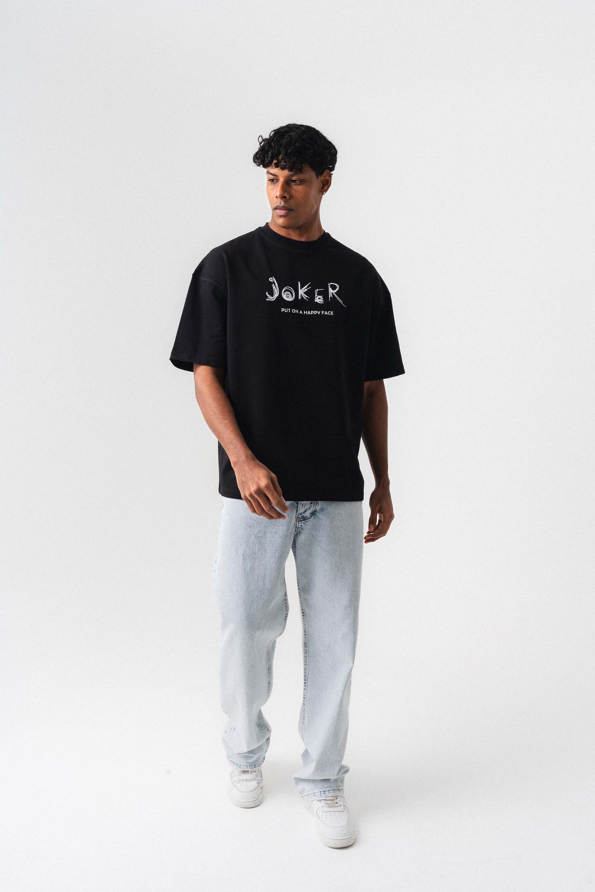 Joker Put On Happy Face Siyah Oversize Baskılı T-Shirt