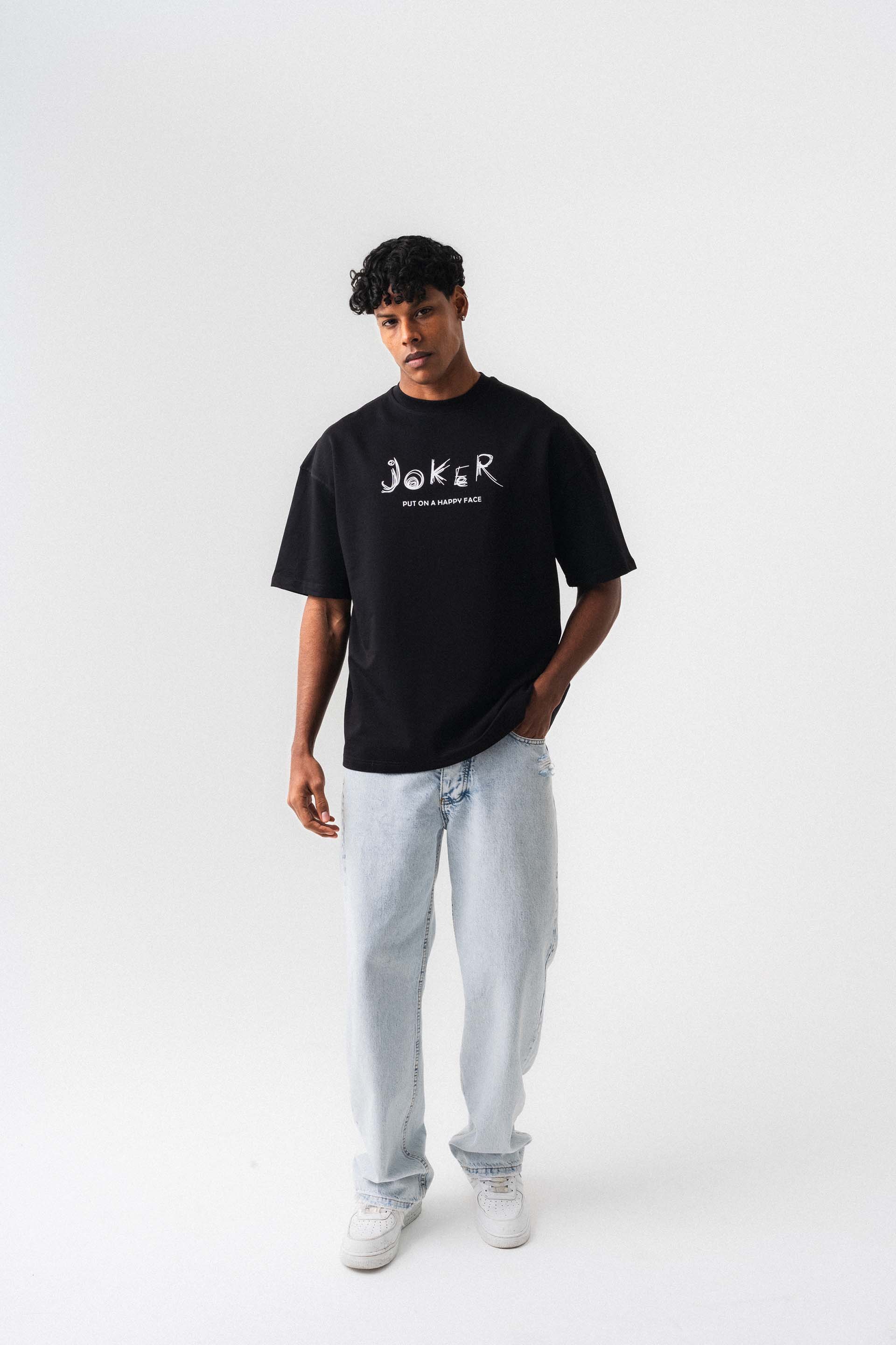 Joker Put On Happy Face Siyah Oversize Baskılı T-Shirt