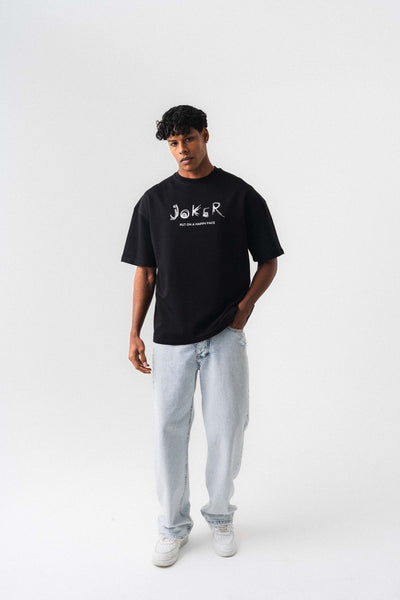 Joker Put On Happy Face Siyah Oversize Baskılı T-Shirt