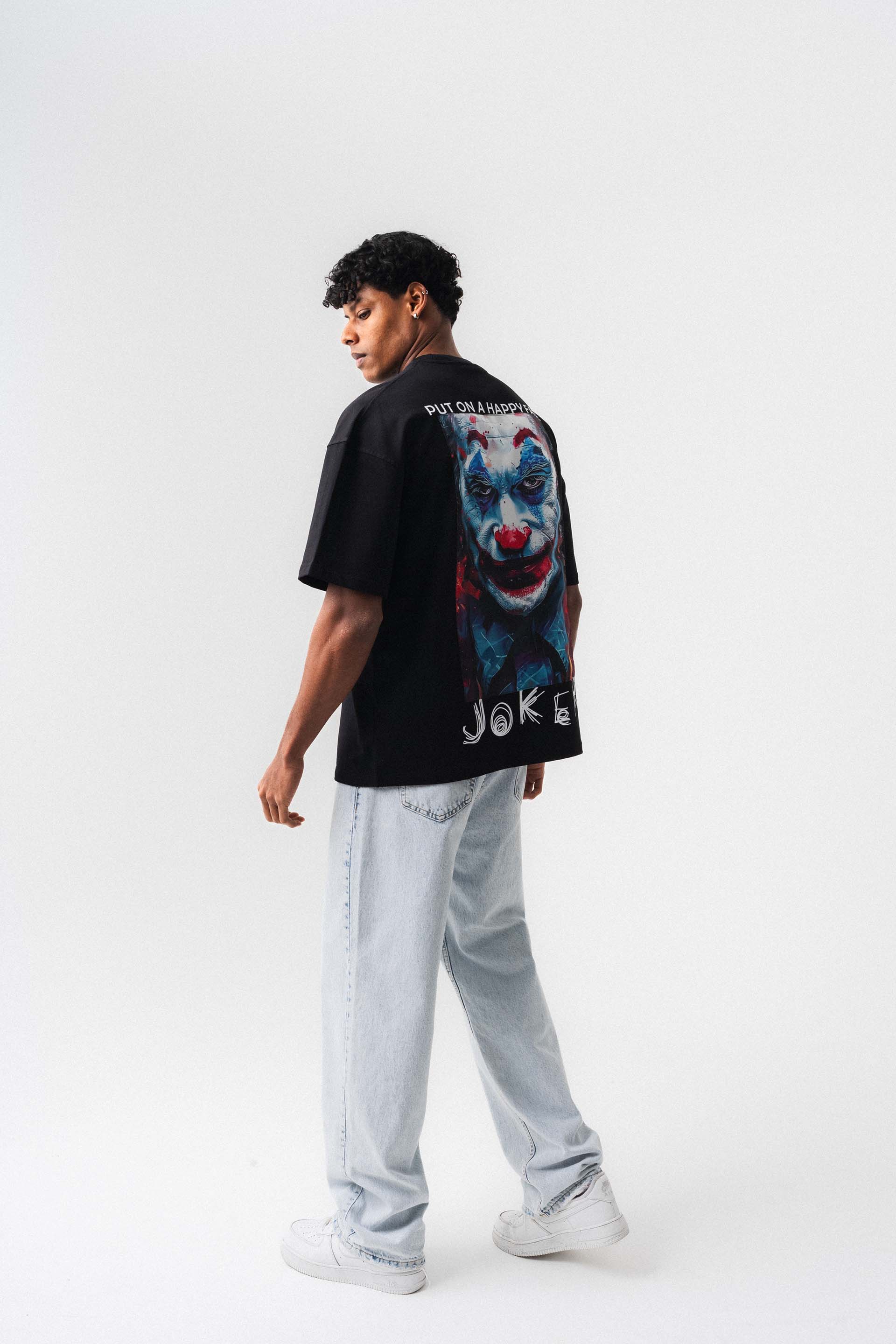 Joker Put On Happy Face Siyah Oversize Baskılı T-Shirt