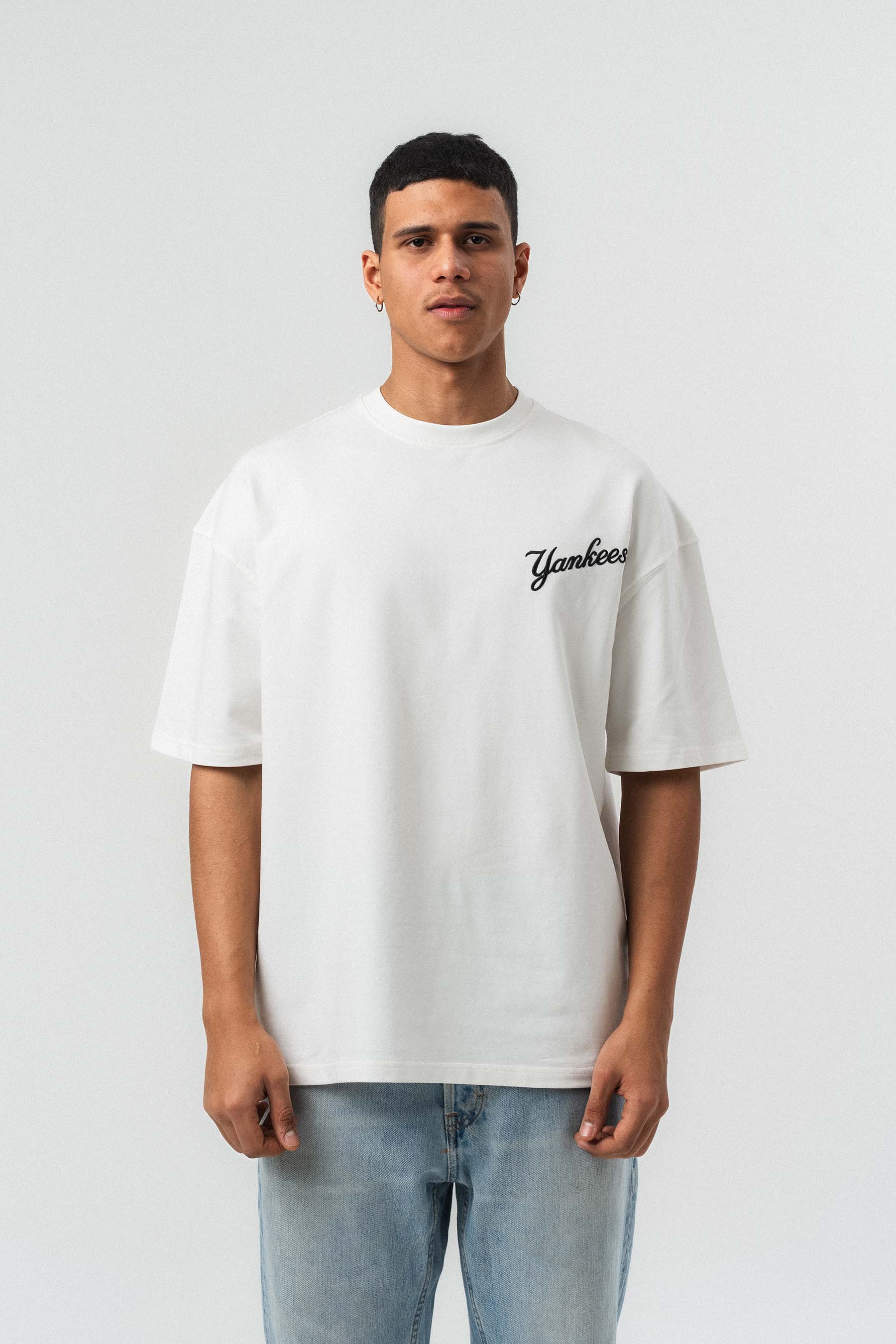 Yankees Kabartmalı Oversize Baskılı T-Shirt Beyaz