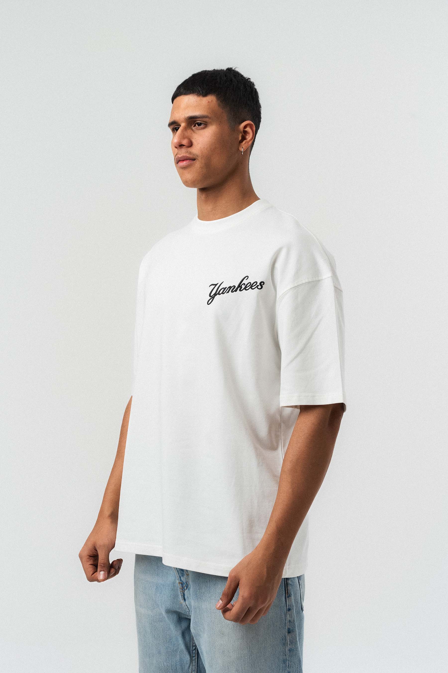 Yankees Kabartmalı Oversize Baskılı T-Shirt Beyaz