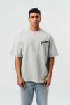 Yankees Kabartmalı Oversize Baskılı T-Shirt Gri