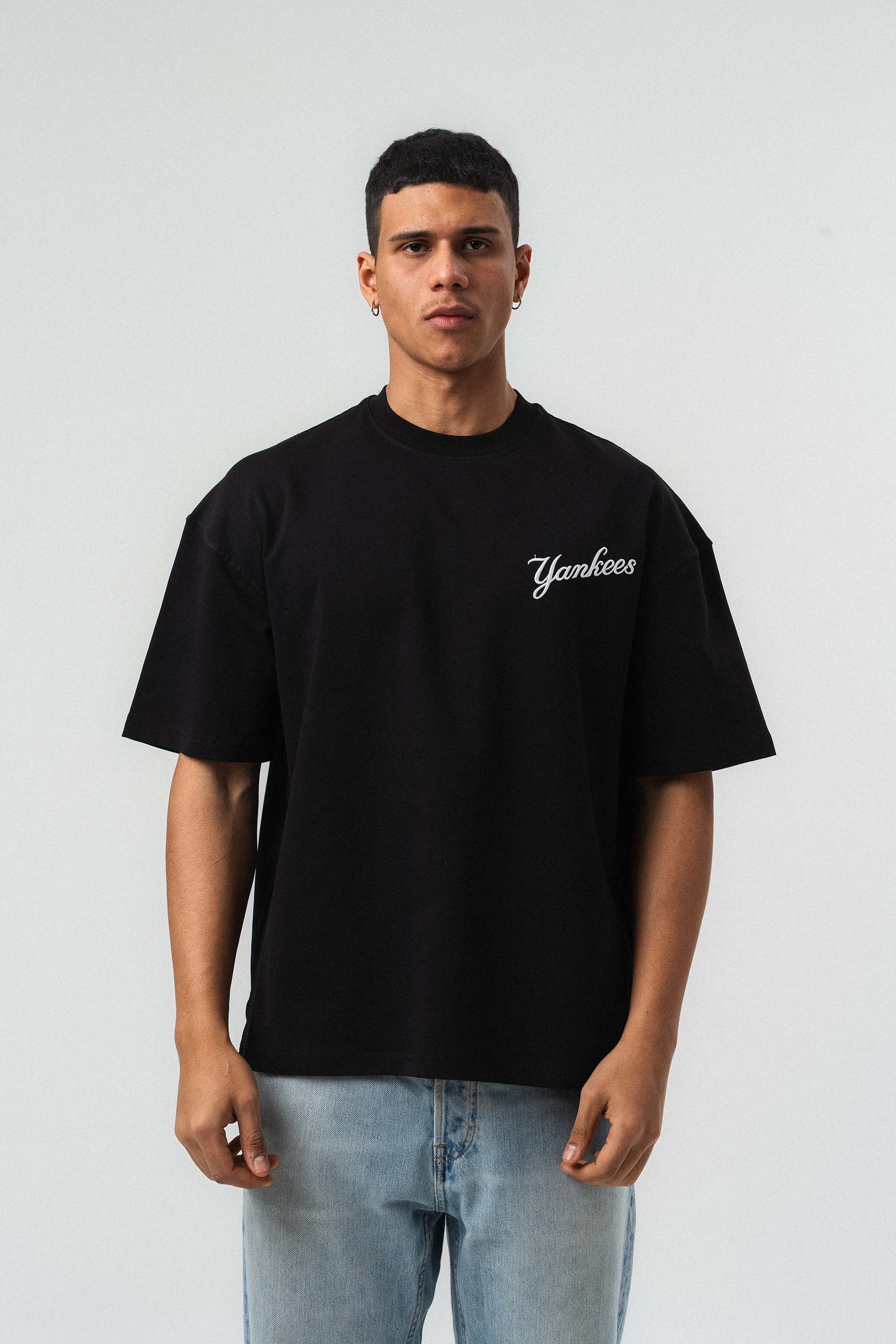 Yankees Kabartmalı Oversize Baskılı T-Shirt Siyah