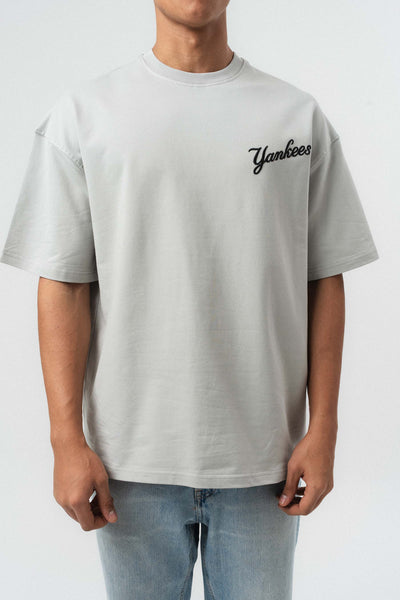 Yankees Kabartmalı Oversize Baskılı T-Shirt Gri