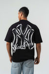 Yankees Kabartmalı Oversize Baskılı T-Shirt Siyah