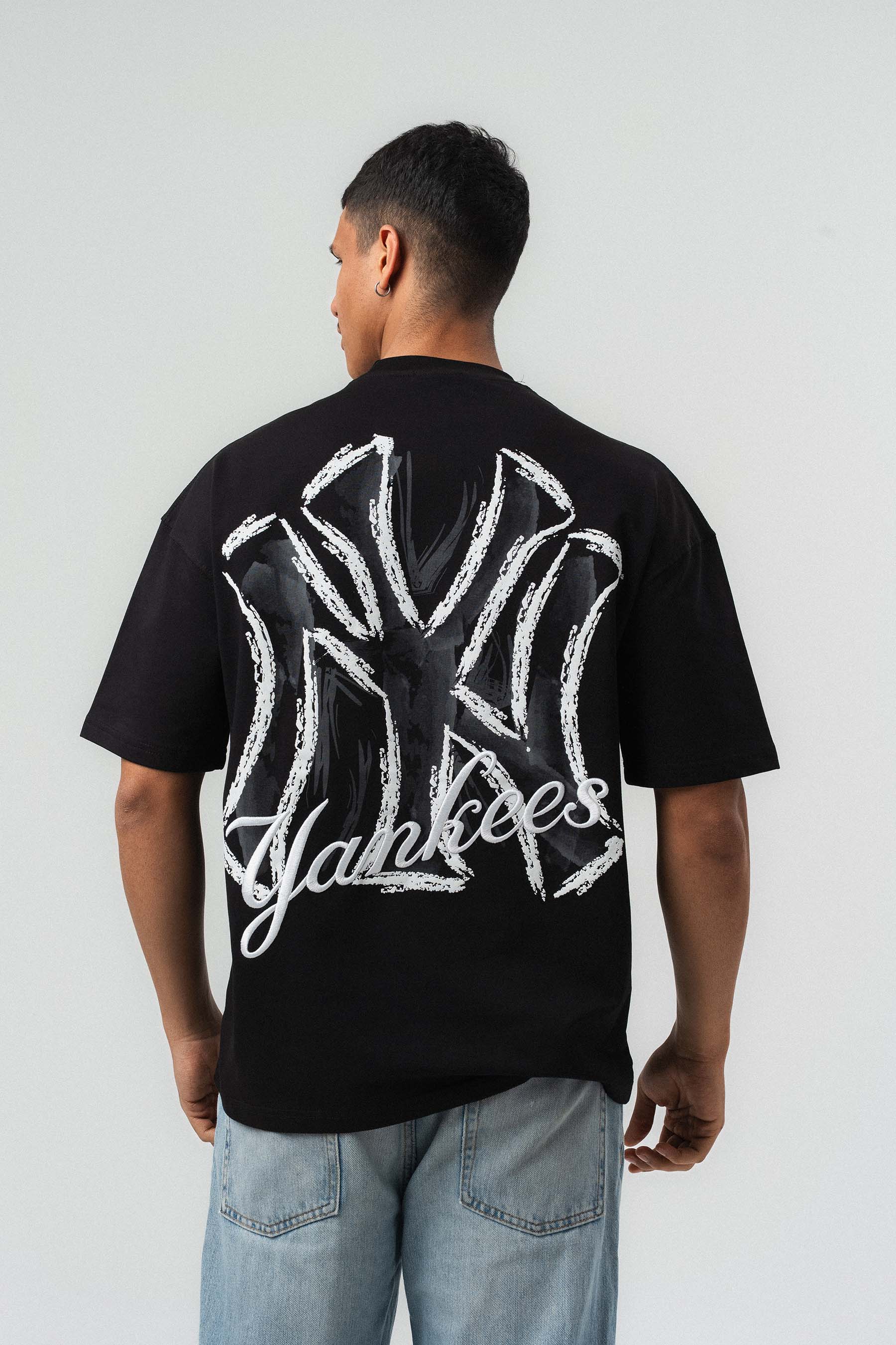 Yankees Kabartmalı Oversize Baskılı T-Shirt Siyah