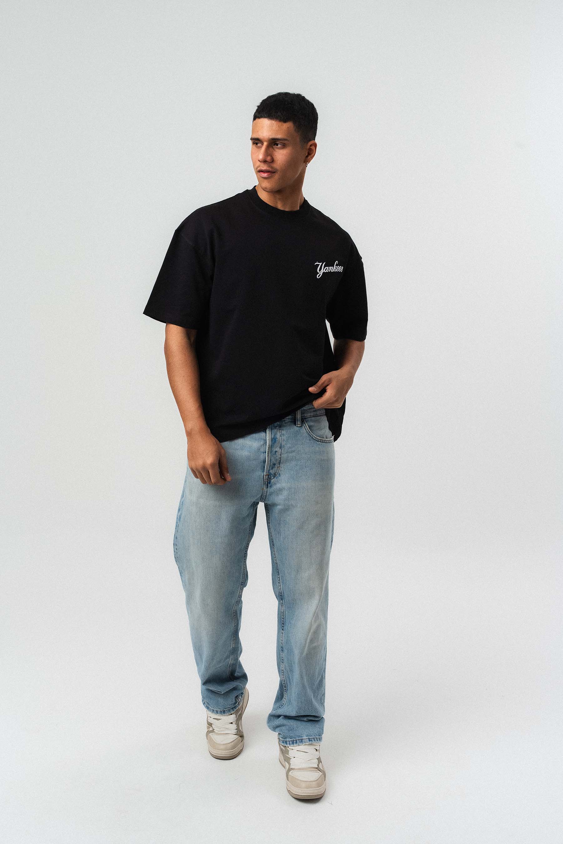Yankees Kabartmalı Oversize Baskılı T-Shirt Siyah