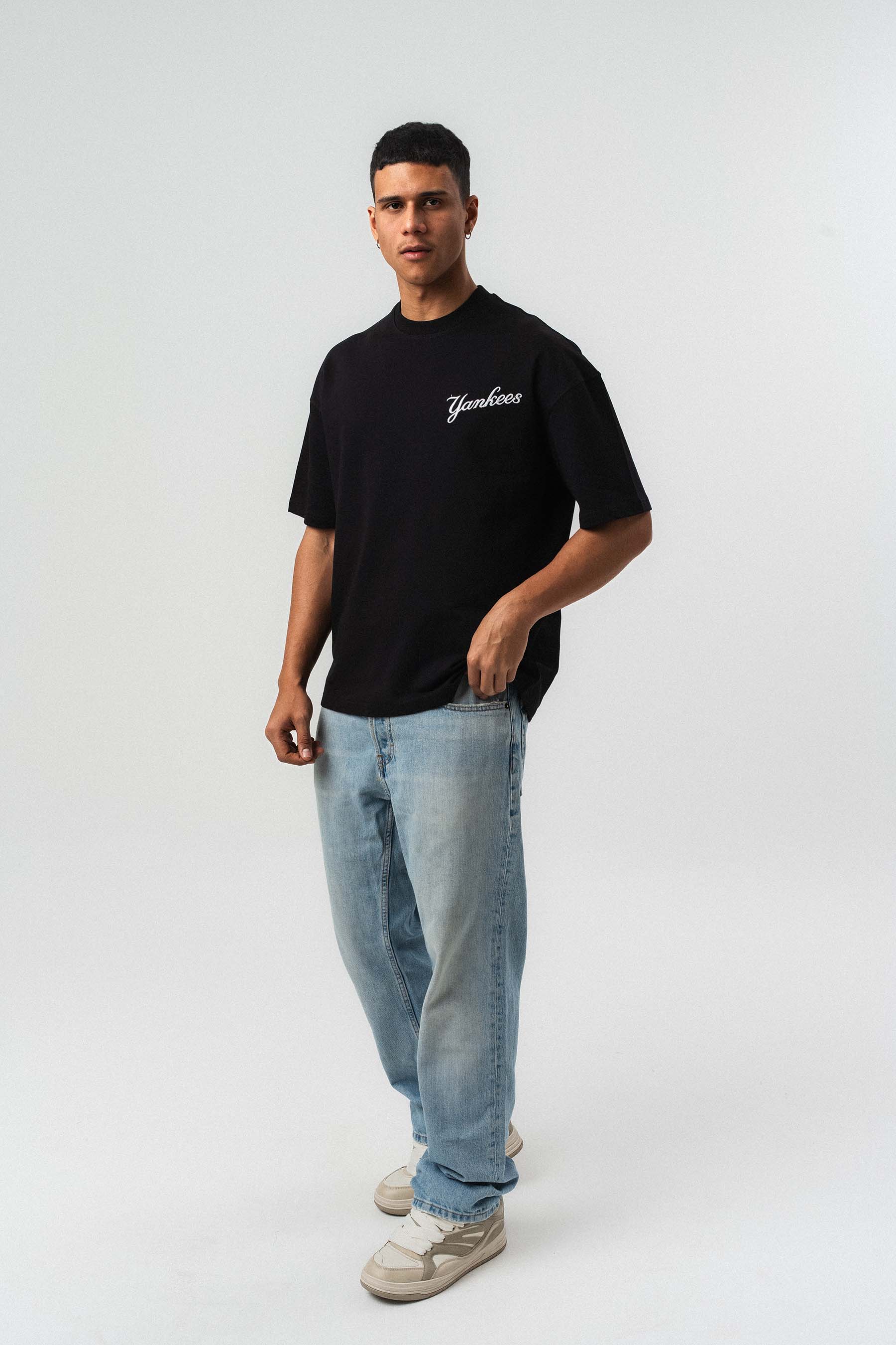 Yankees Kabartmalı Oversize Baskılı T-Shirt Siyah