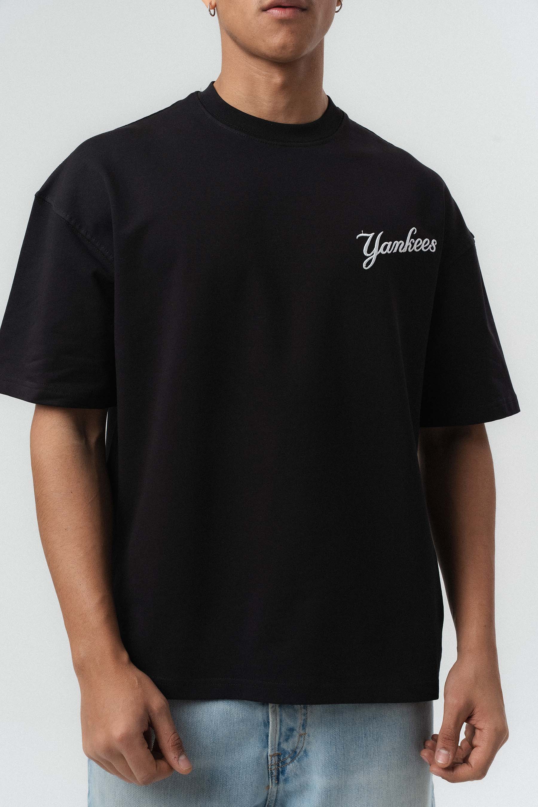 Yankees Kabartmalı Oversize Baskılı T-Shirt Siyah