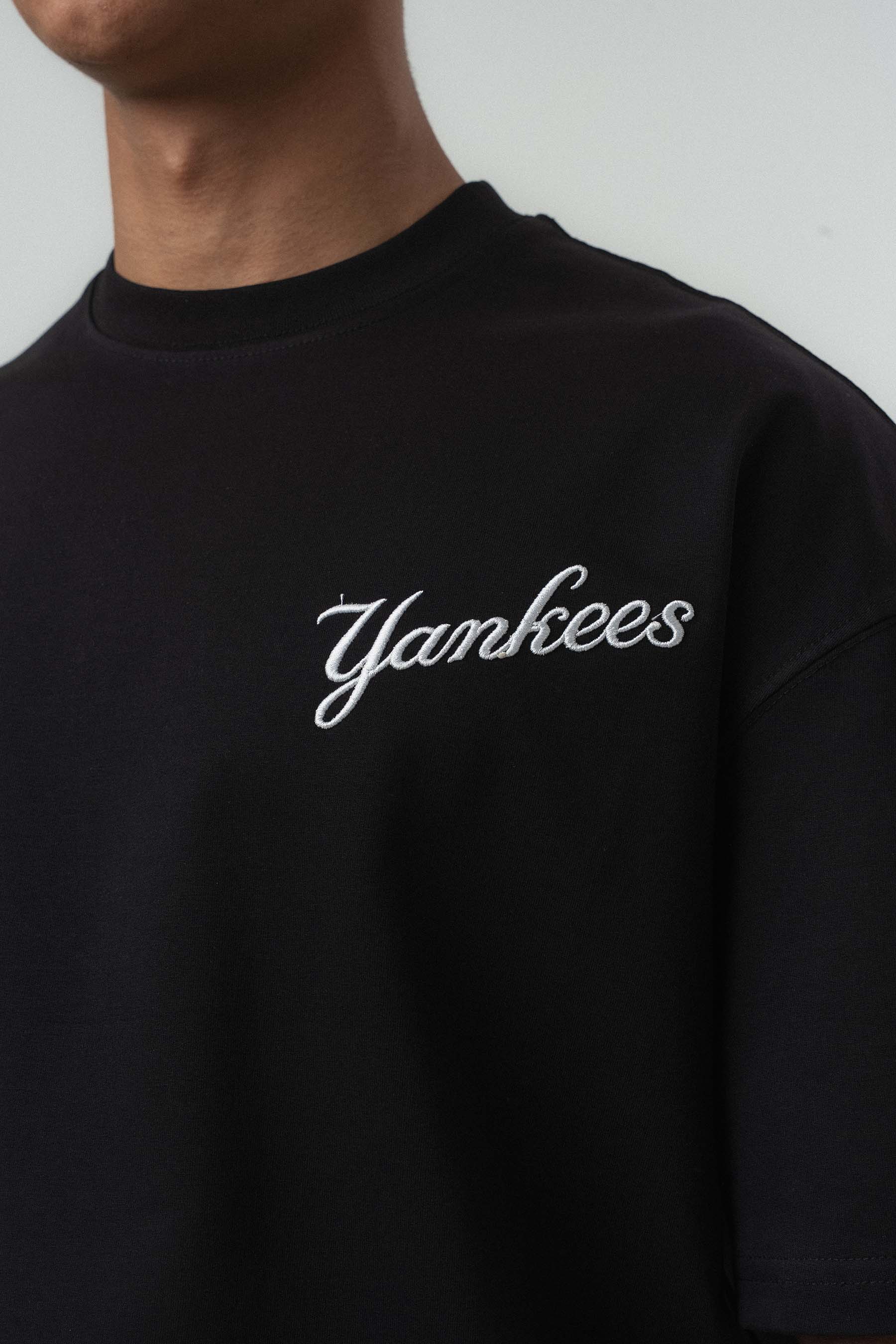 Yankees Kabartmalı Oversize Baskılı T-Shirt Siyah
