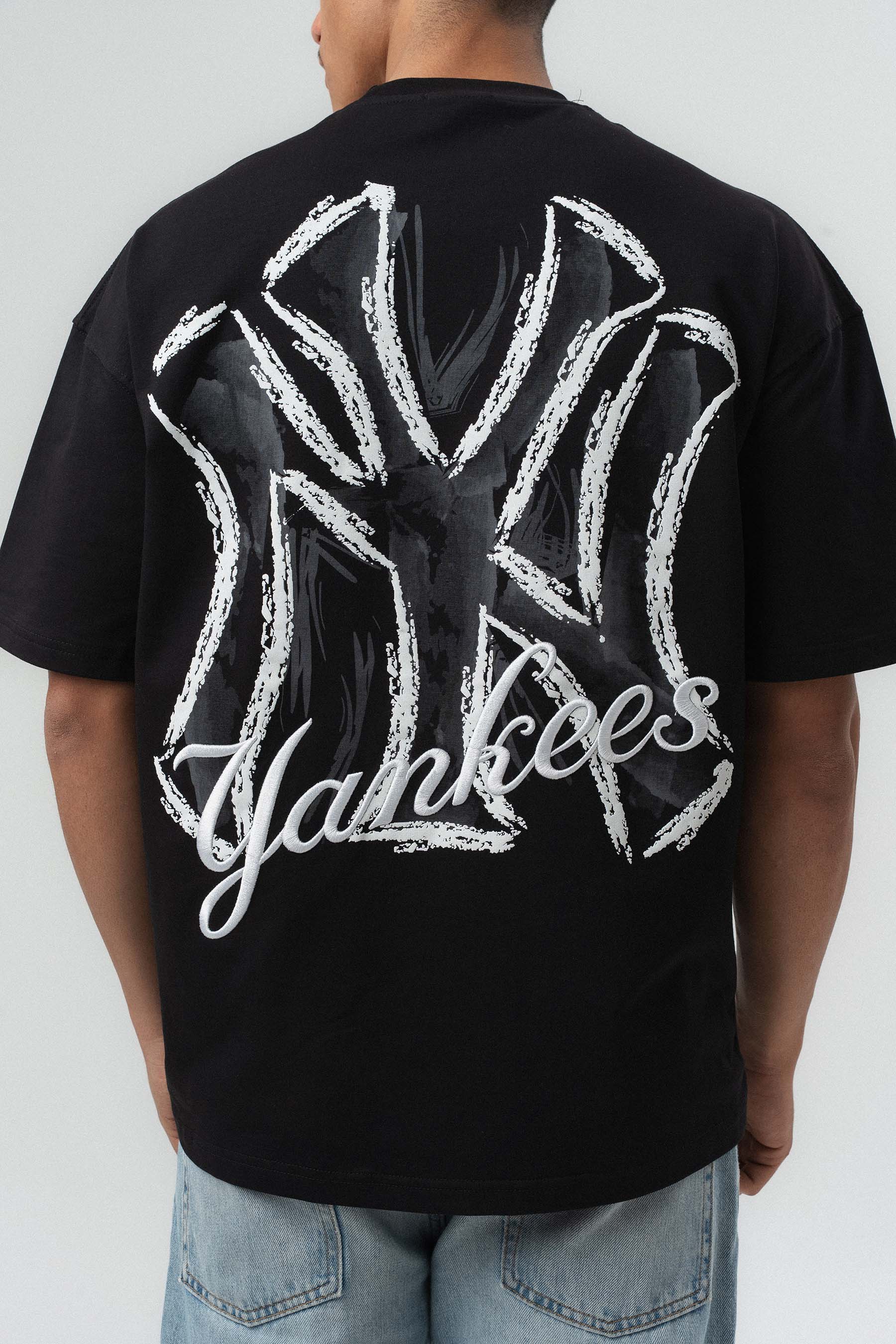 Yankees Kabartmalı Oversize Baskılı T-Shirt Siyah