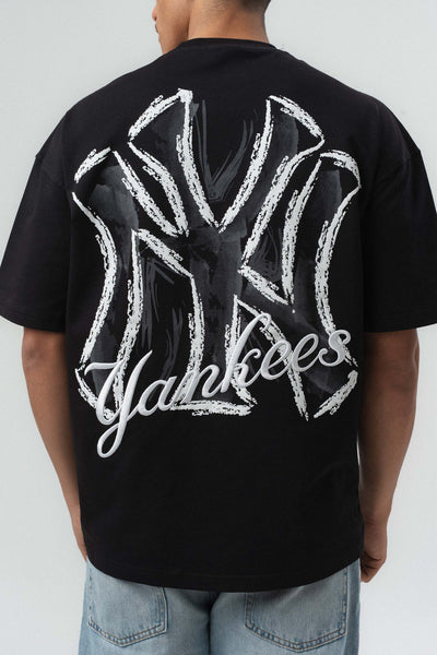 Yankees Kabartmalı Oversize Baskılı T-Shirt Siyah