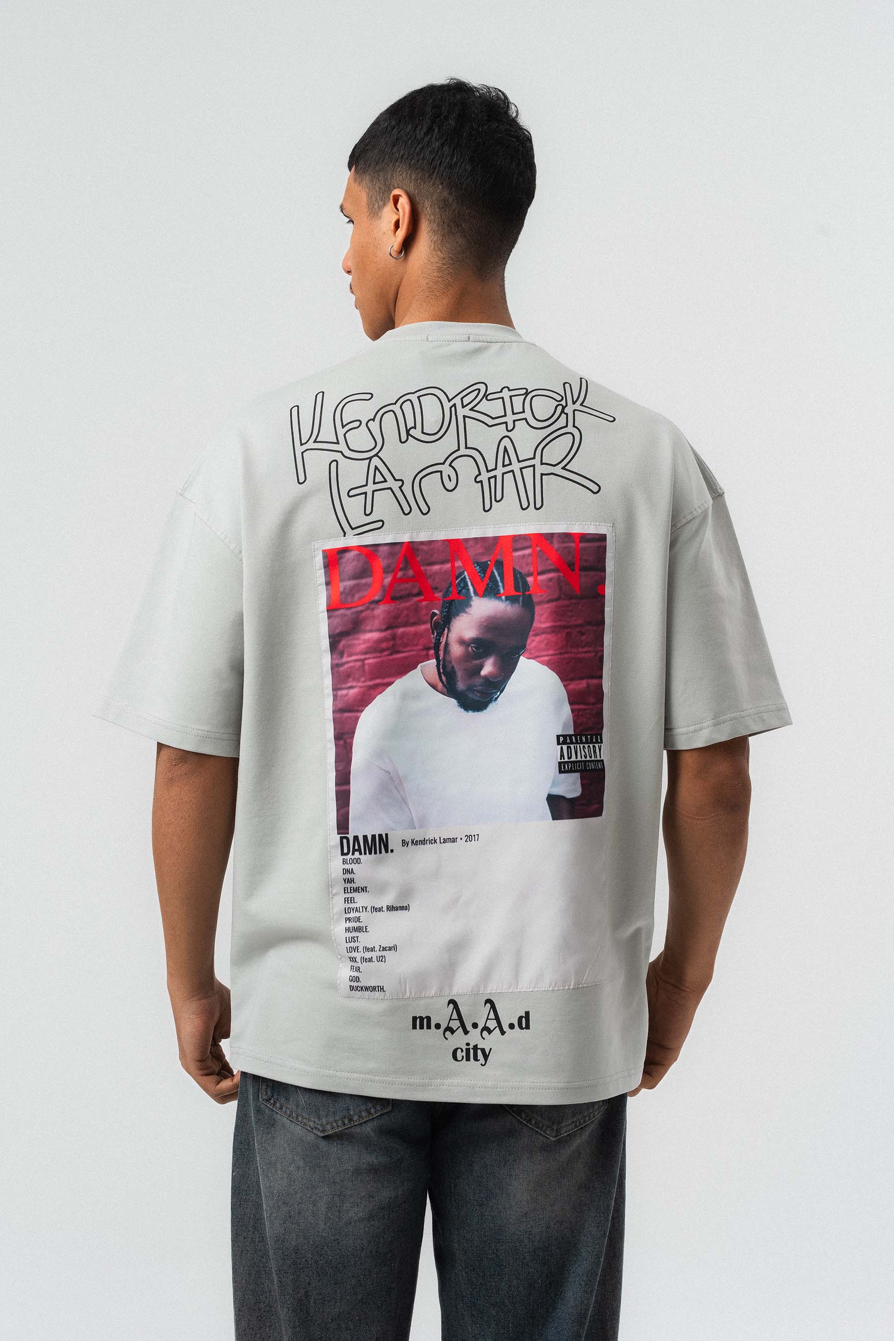Kendrick Lamar Baskılı Gri Oversize Baskılı T-Shirt