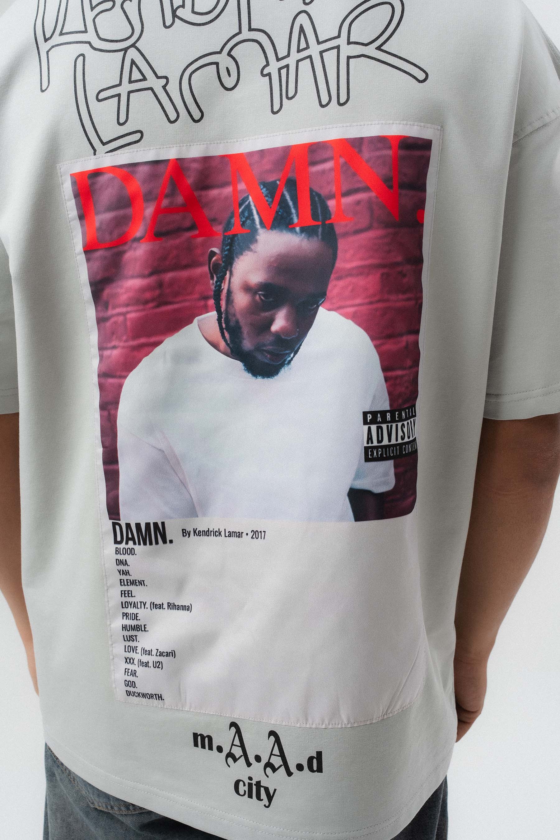 Kendrick Lamar Baskılı Gri Oversize Baskılı T-Shirt