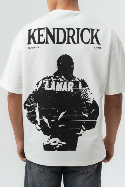 Kendrick Lamar Baskılı Beyaz Oversize Baskılı T-Shirt