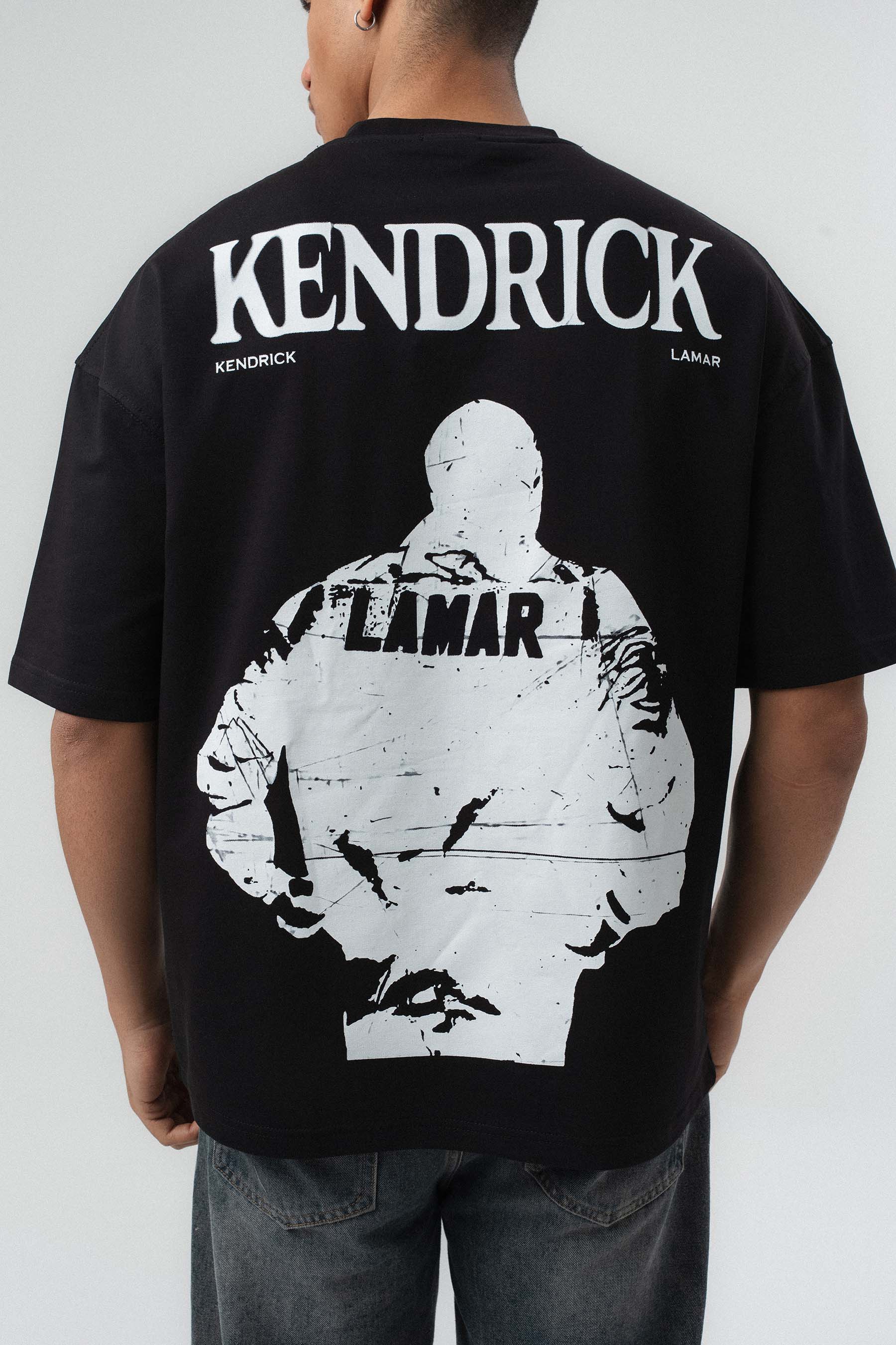 Kendrick Lamar Baskılı Siyah Oversize Baskılı T-Shirt