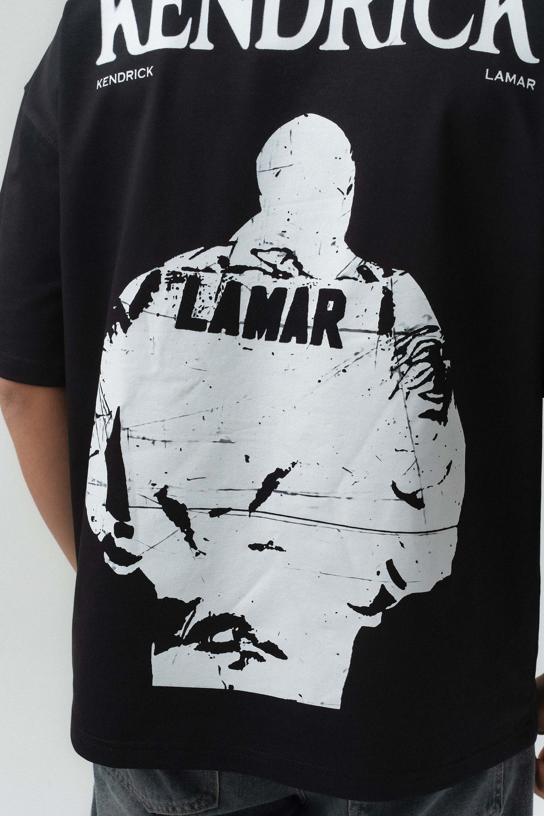 Kendrick Lamar Baskılı Siyah Oversize Baskılı T-Shirt