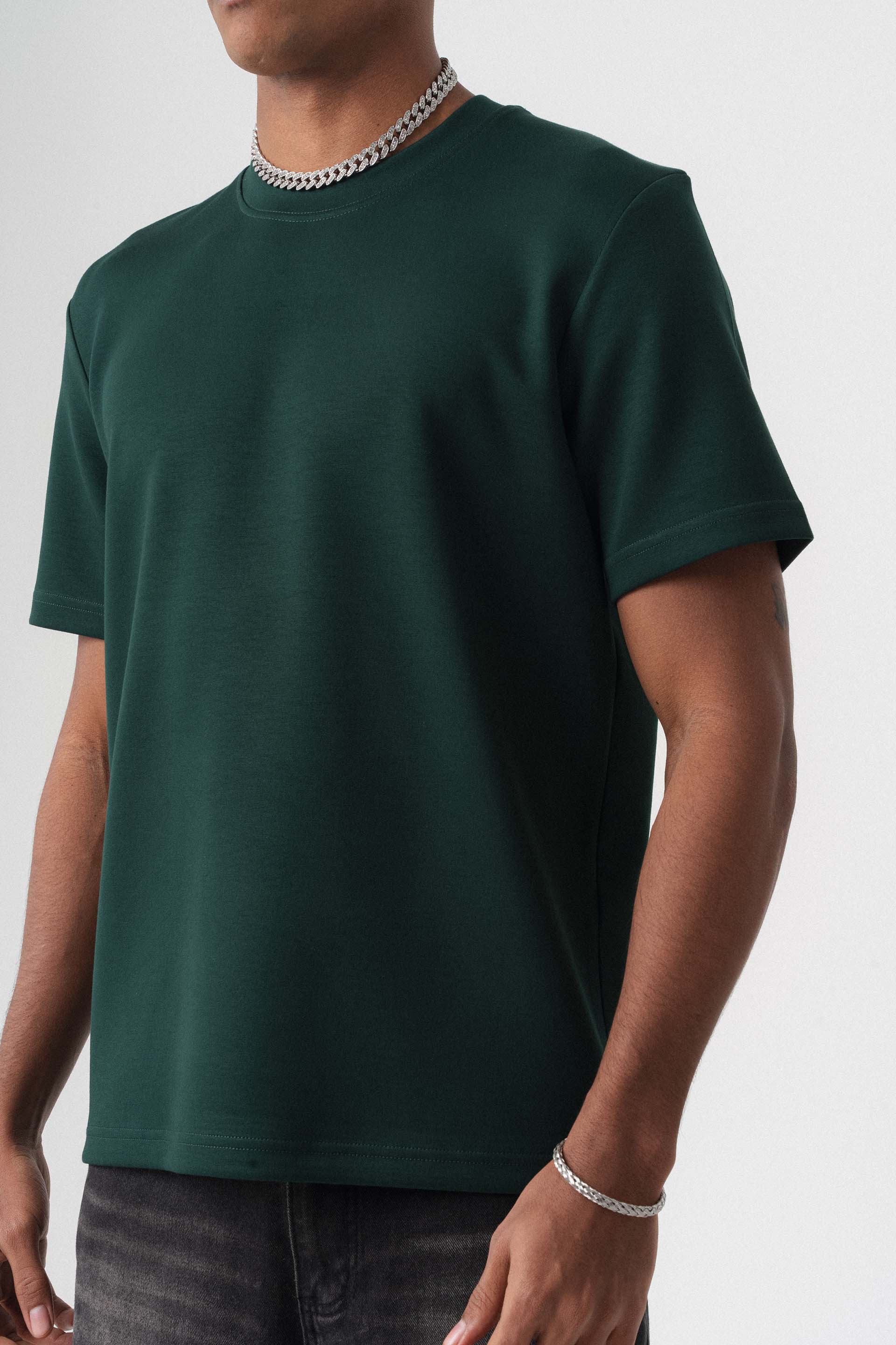 Oversize Basic Koyu Yeşil T-Shirt