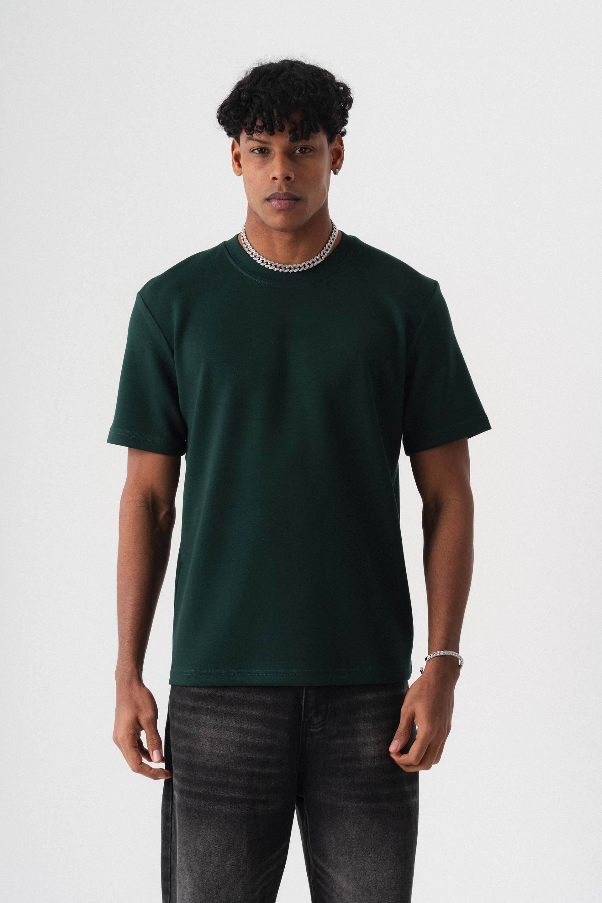 Oversize Basic Koyu Yeşil T-Shirt