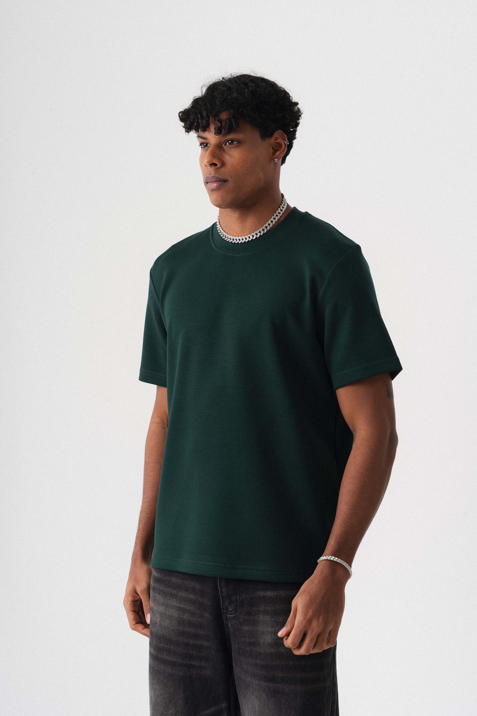 Oversize Basic Koyu Yeşil T-Shirt