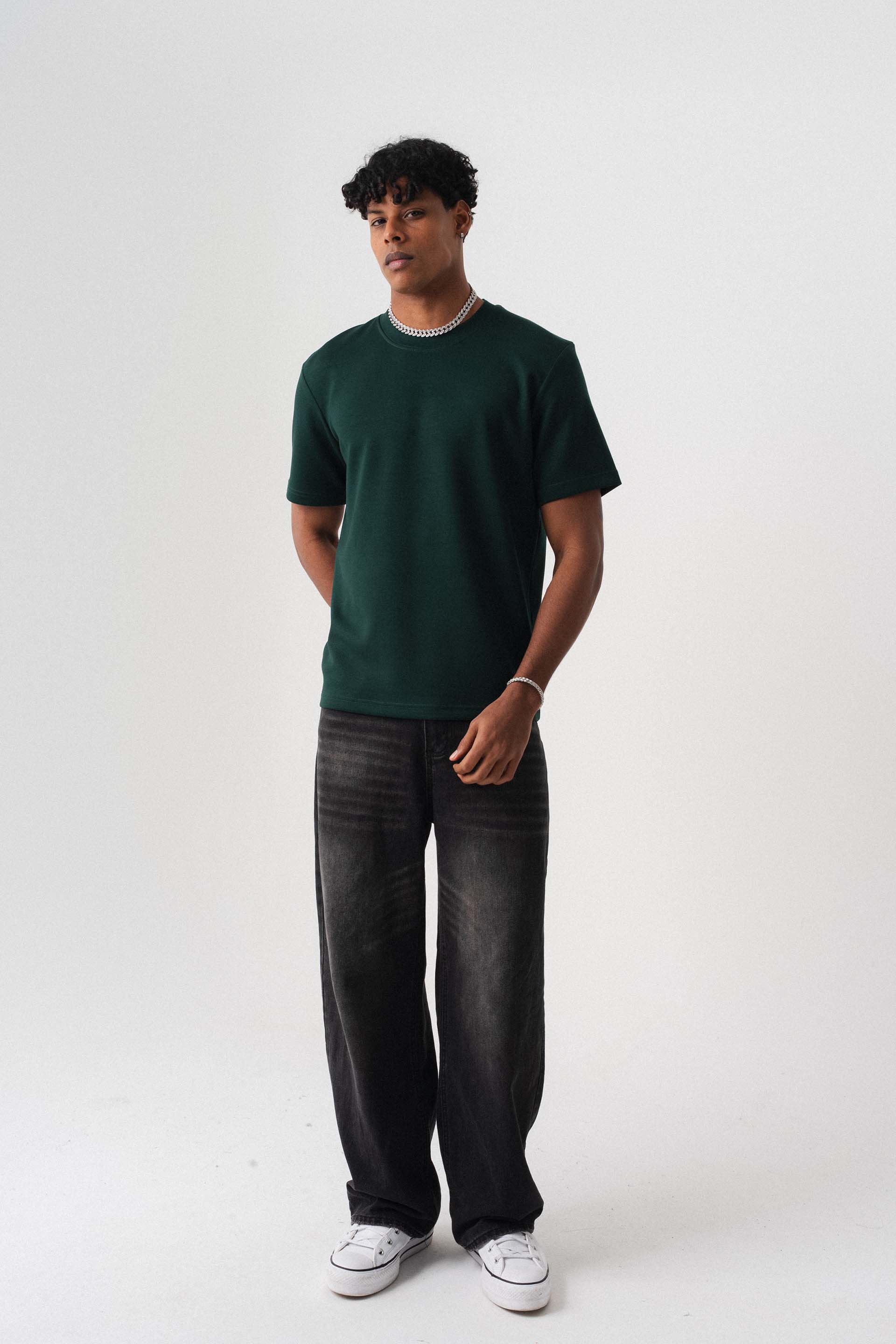 Oversize Basic Koyu Yeşil T-Shirt
