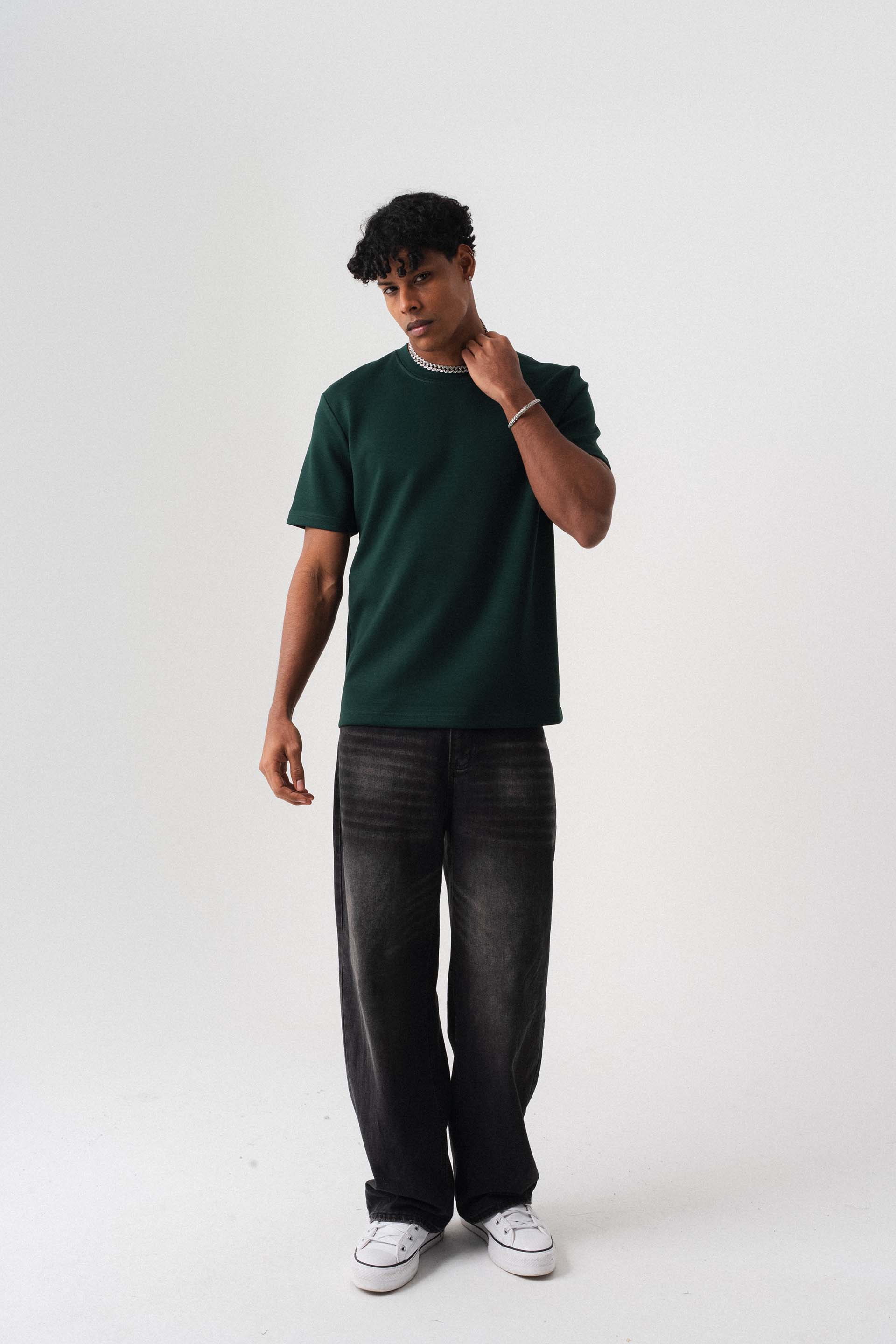 Oversize Basic Koyu Yeşil T-Shirt
