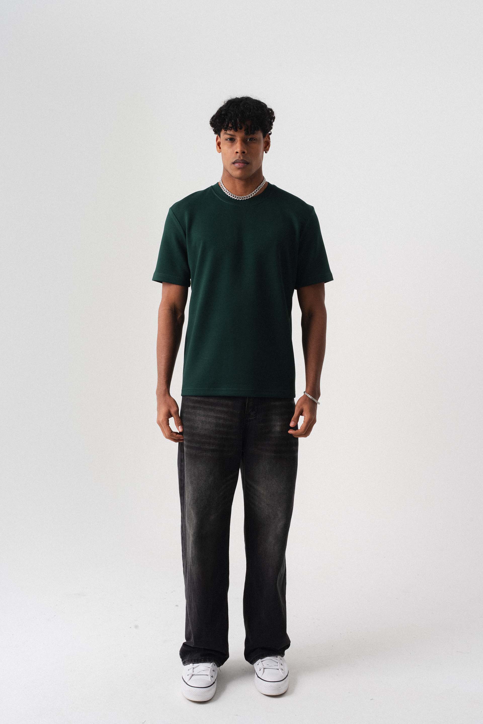 Oversize Basic Koyu Yeşil T-Shirt