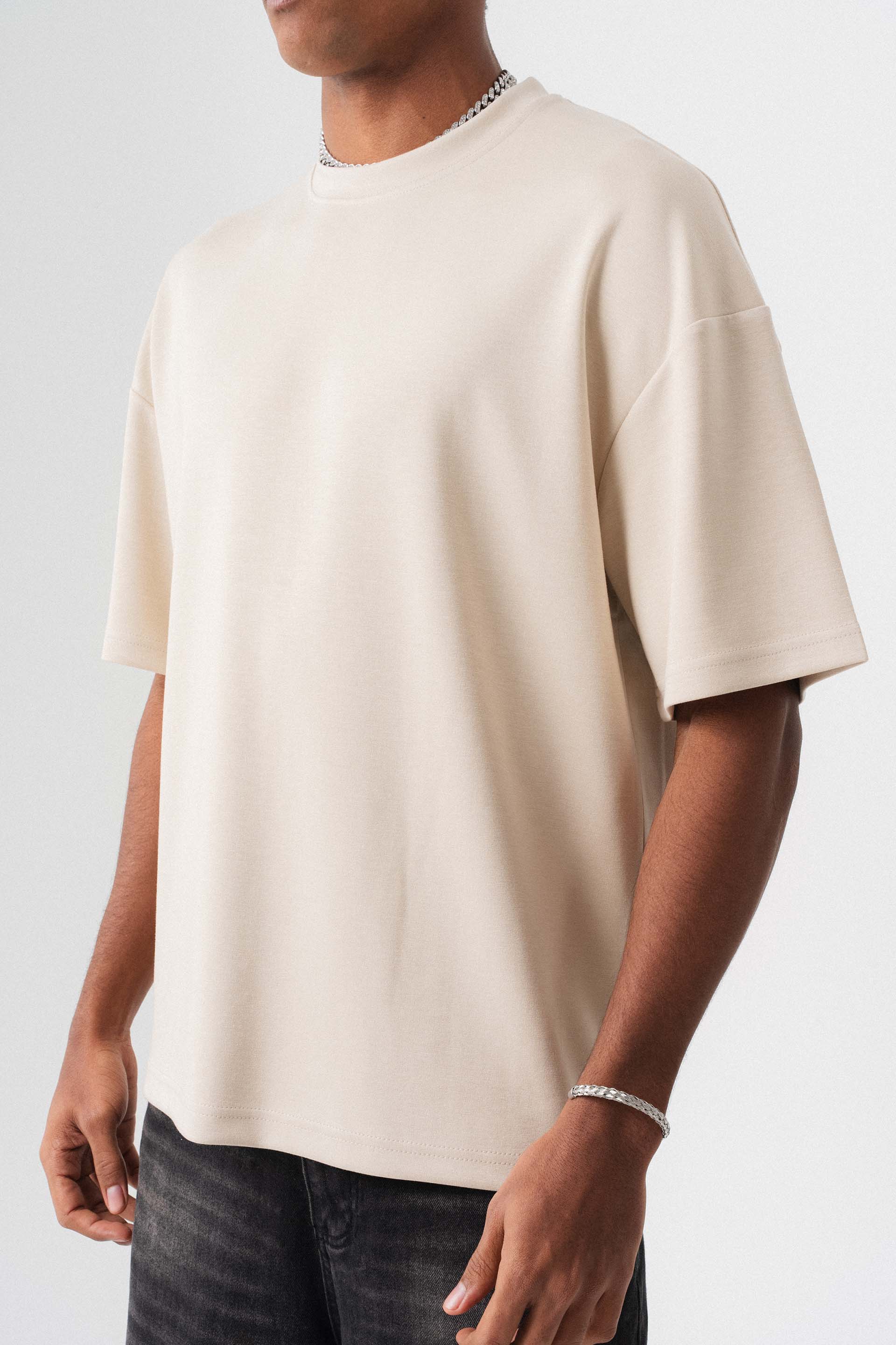 Oversize Basic Krem T-Shirt