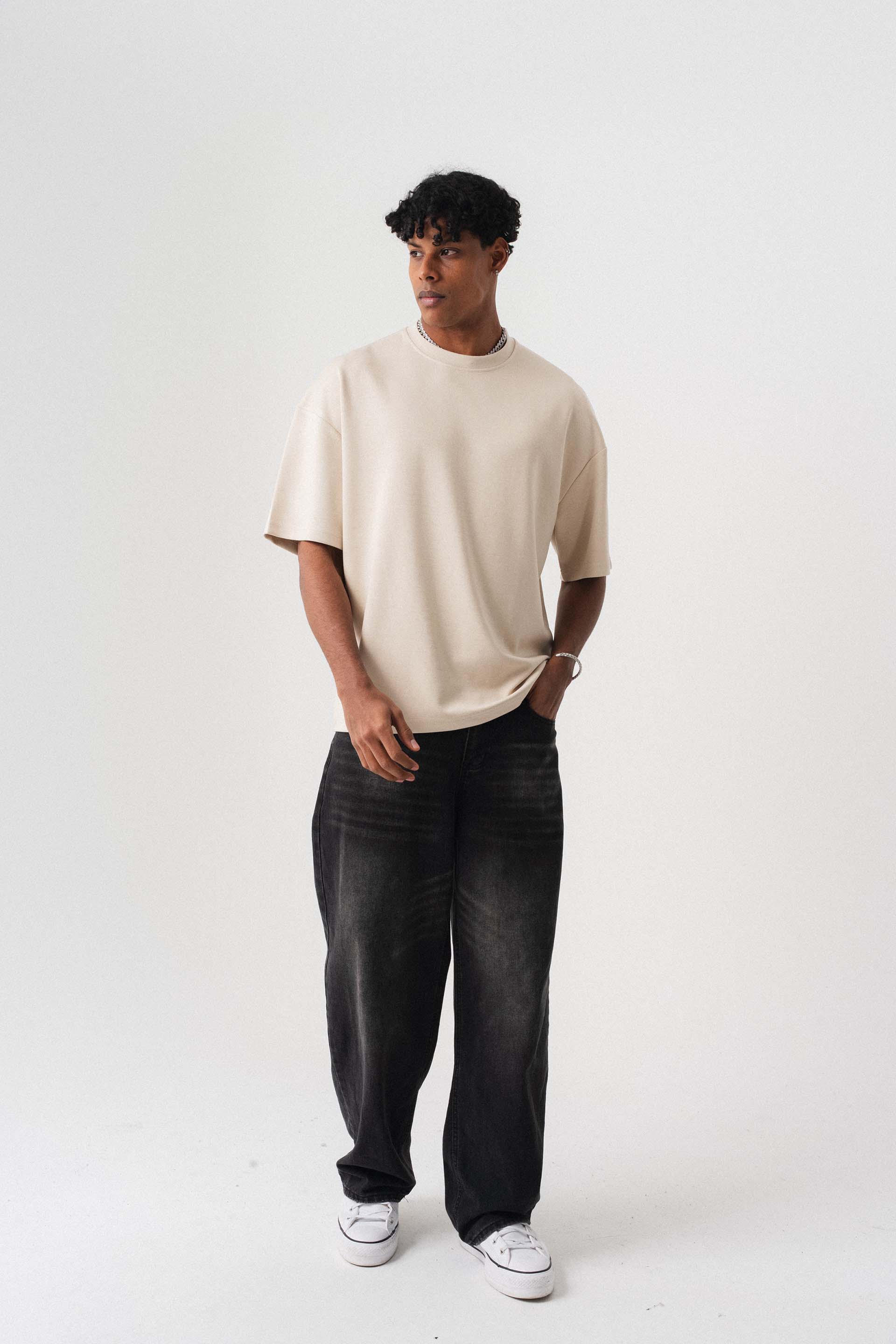 Oversize Basic Krem T-Shirt