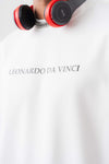 Leonardo Da Vinci Beyaz Oversize Baskılı T-Shirt