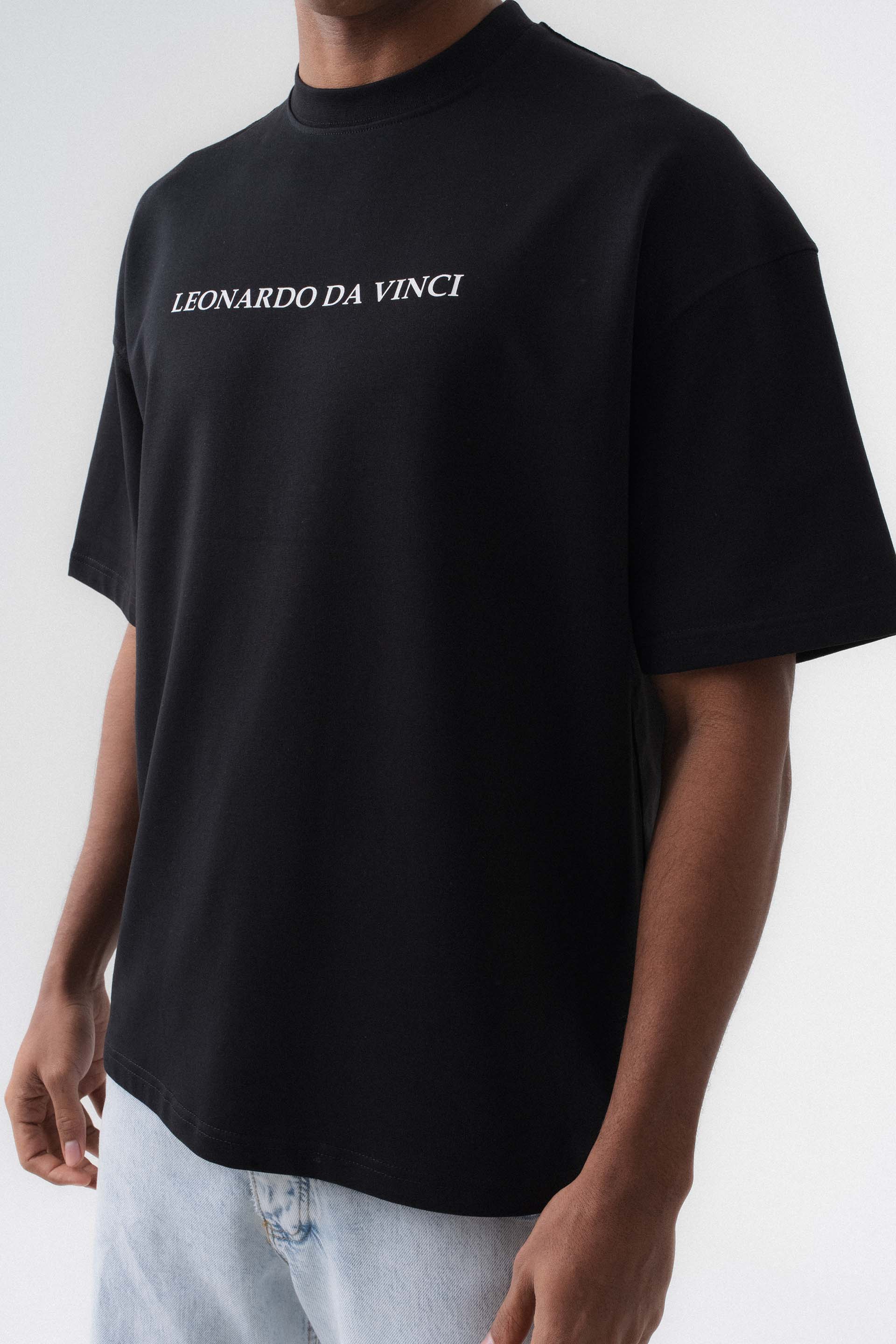 Leonardo Da Vinci Siyah Oversize Baskılı T-Shirt