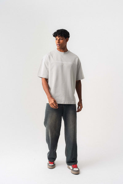 Leonardo Da Vinci Gri Oversize Baskılı T-Shirt