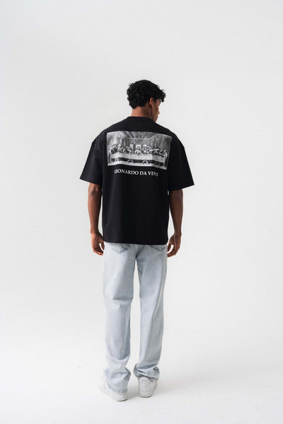 Leonardo Da Vinci Siyah Oversize Baskılı T-Shirt