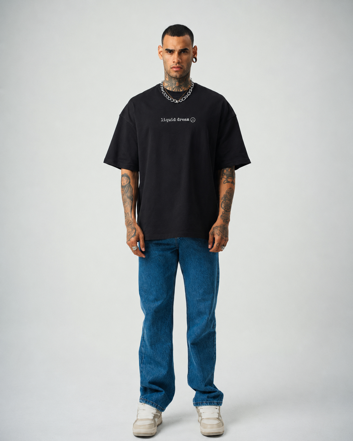 Liquid Dream Baskılı Siyah Oversize T-Shirt