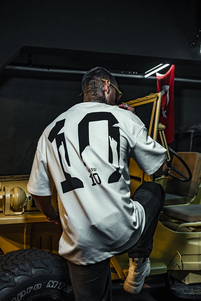 Messi Number 10 Printed Oversize White T-Shirt