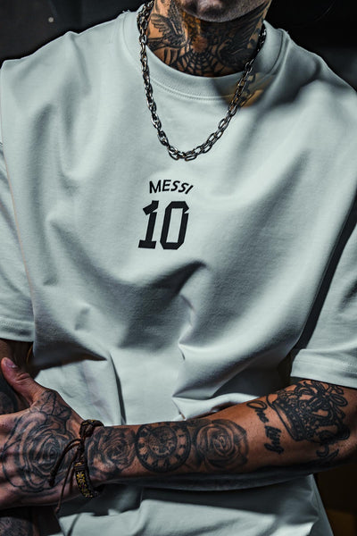 Messi Number 10 Printed Oversize White T-Shirt