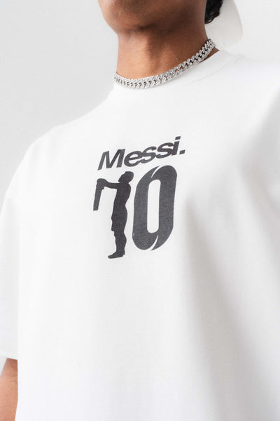 Messi 10 Beyaz Oversize Baskılı T-Shirt