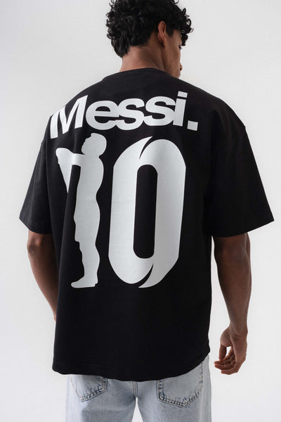 Messi 10 Siyah Oversize Baskılı T-Shirt
