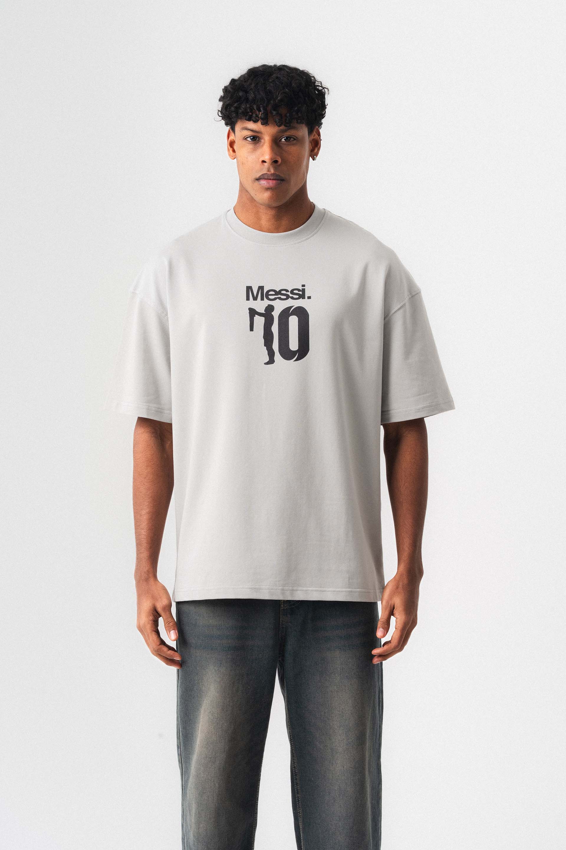 Messi 10 Gri Oversize Baskılı T-Shirt