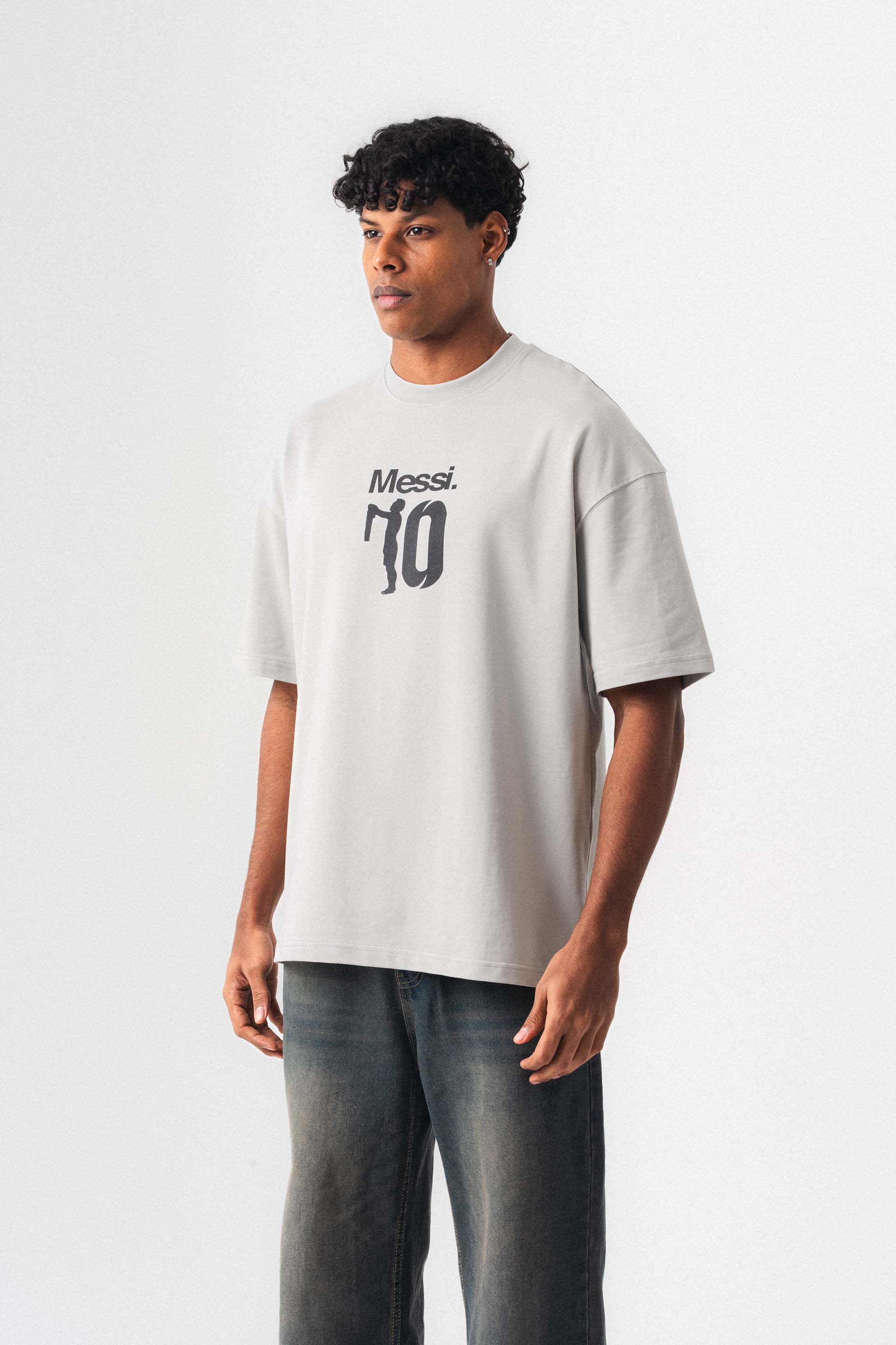 Messi 10 Gri Oversize Baskılı T-Shirt