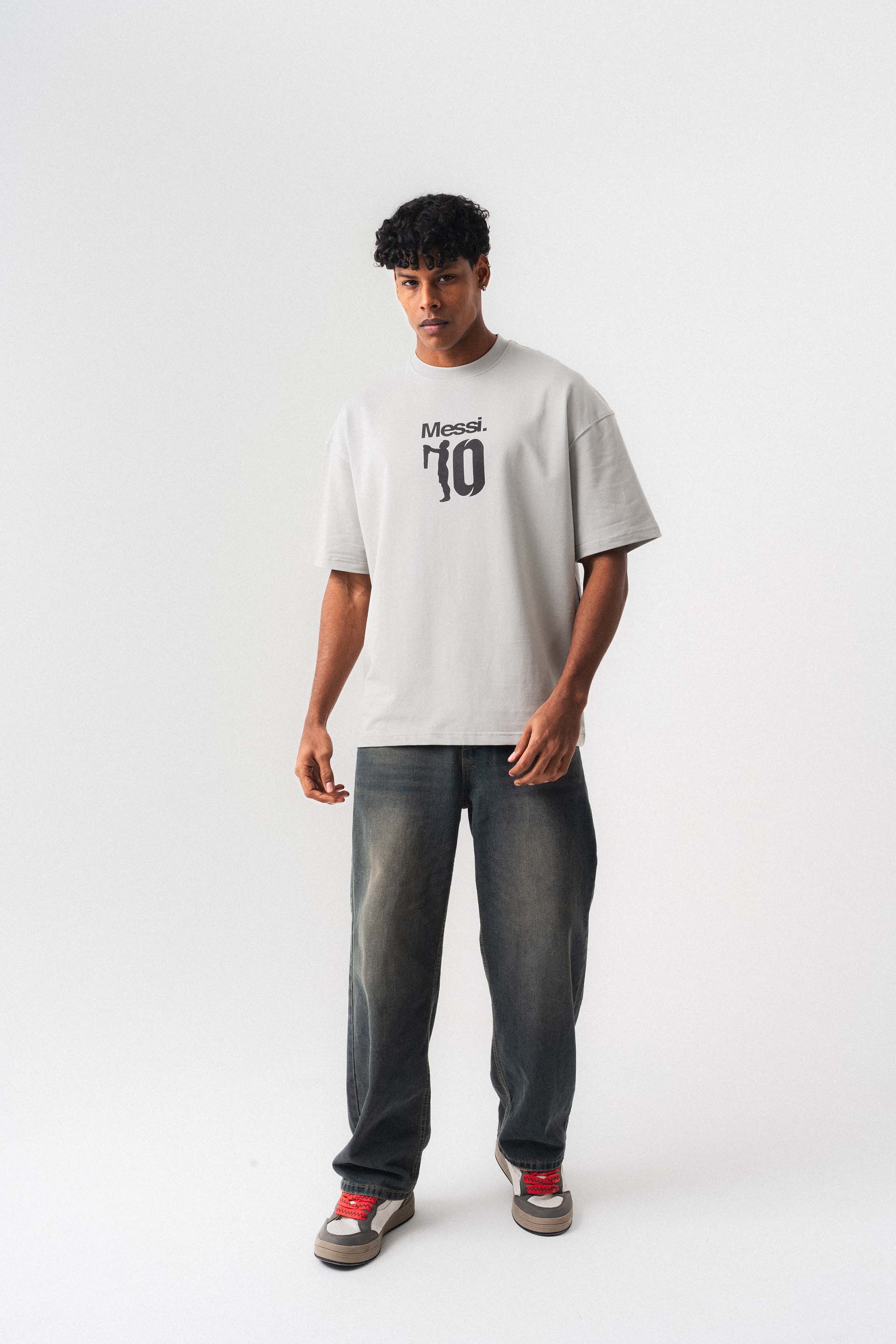 Messi 10 Gri Oversize Baskılı T-Shirt