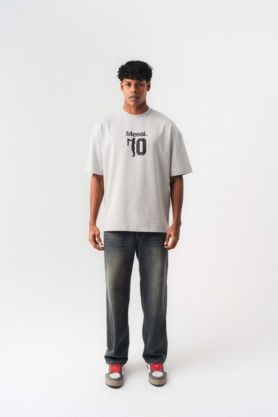 Messi 10 Gri Oversize Baskılı T-Shirt