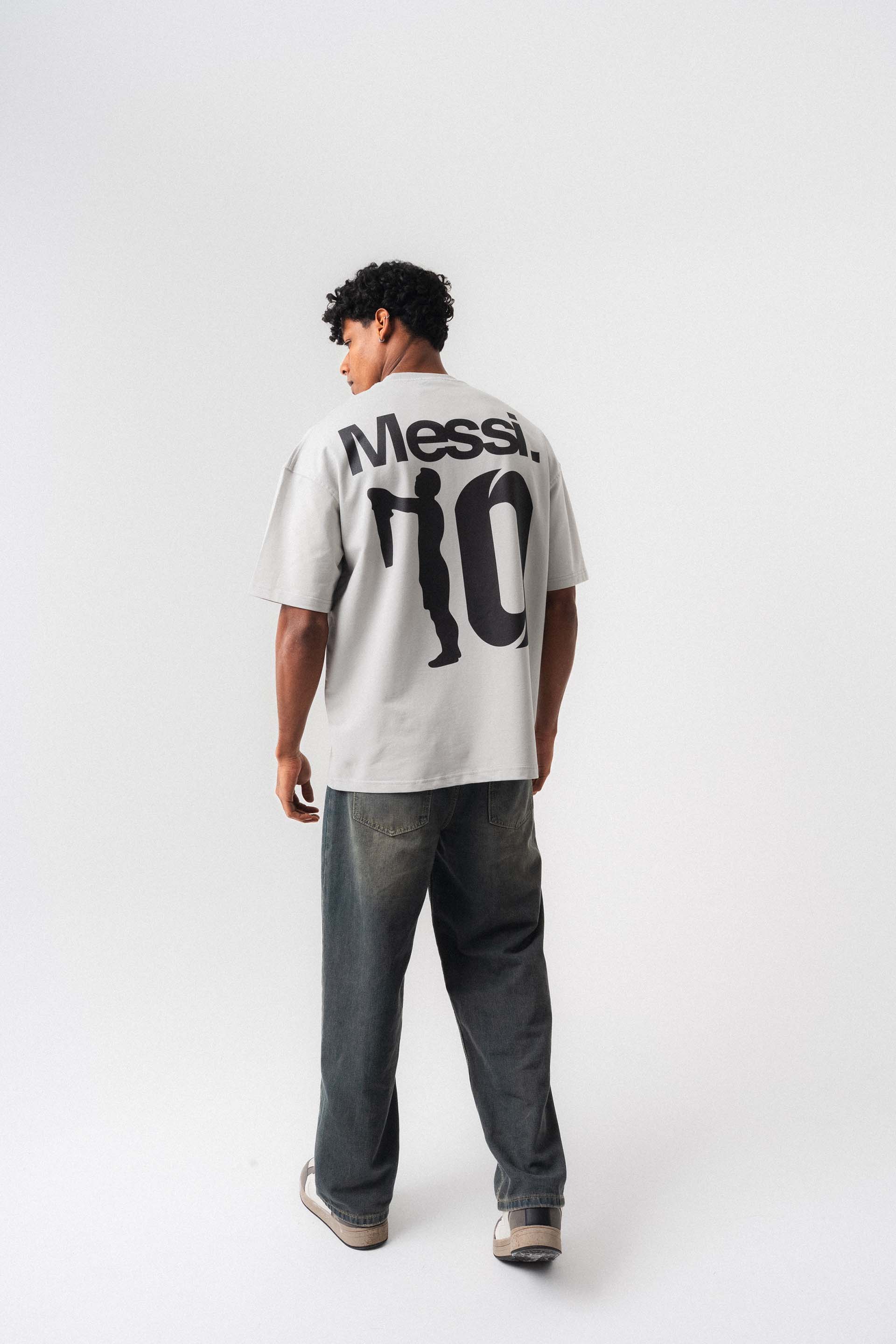 Messi 10 Gri Oversize Baskılı T-Shirt