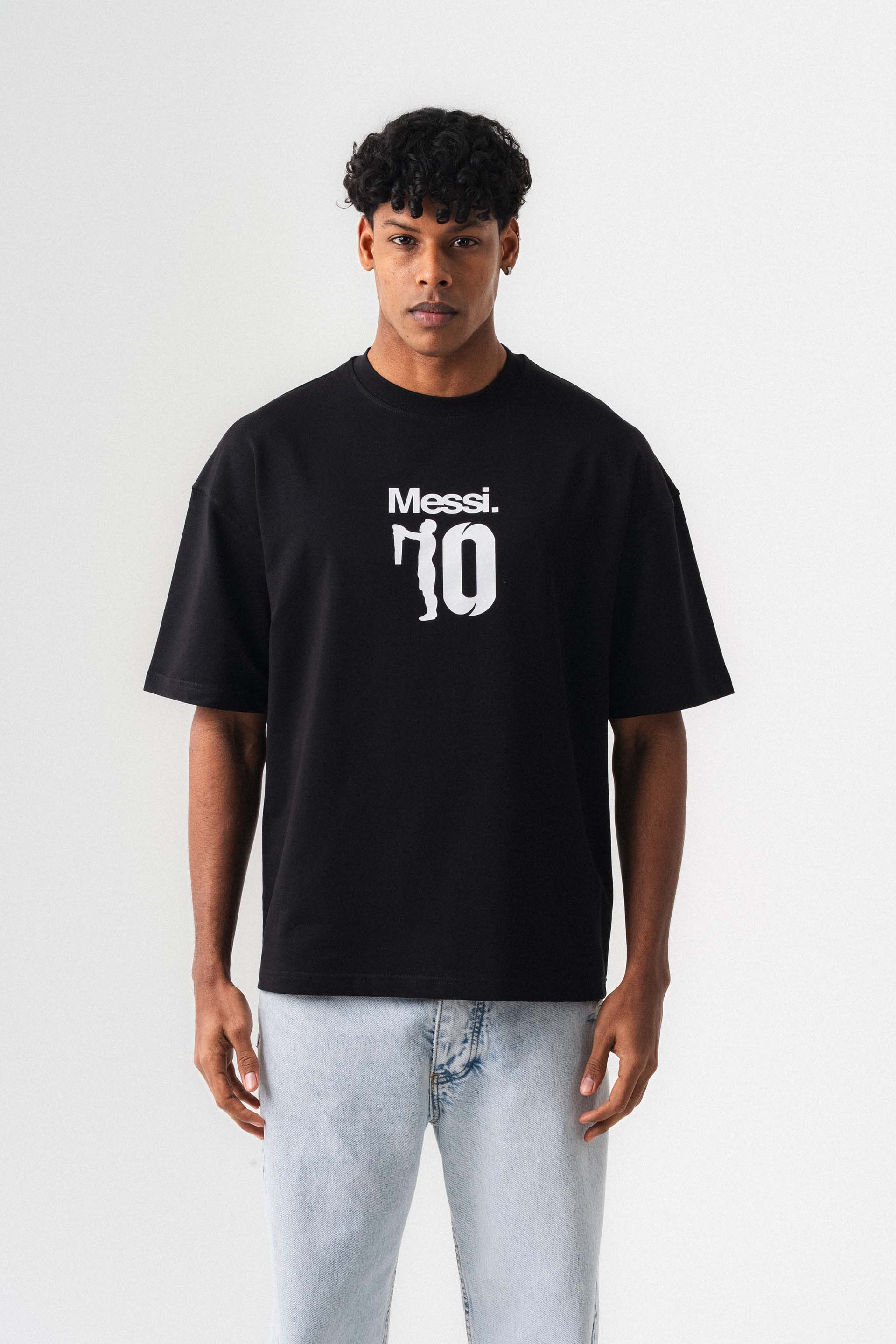 Messi 10 Siyah Oversize Baskılı T-Shirt