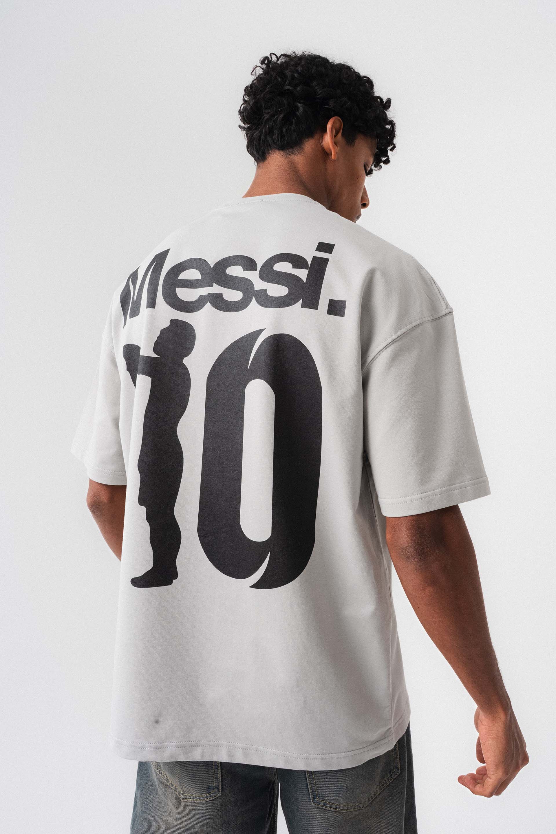 Messi 10 Gri Oversize Baskılı T-Shirt
