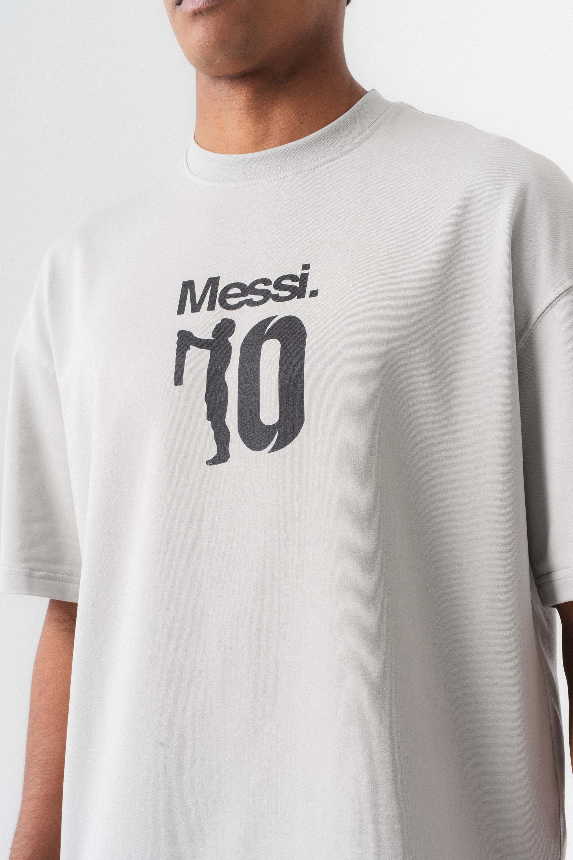 Messi 10 Gri Oversize Baskılı T-Shirt