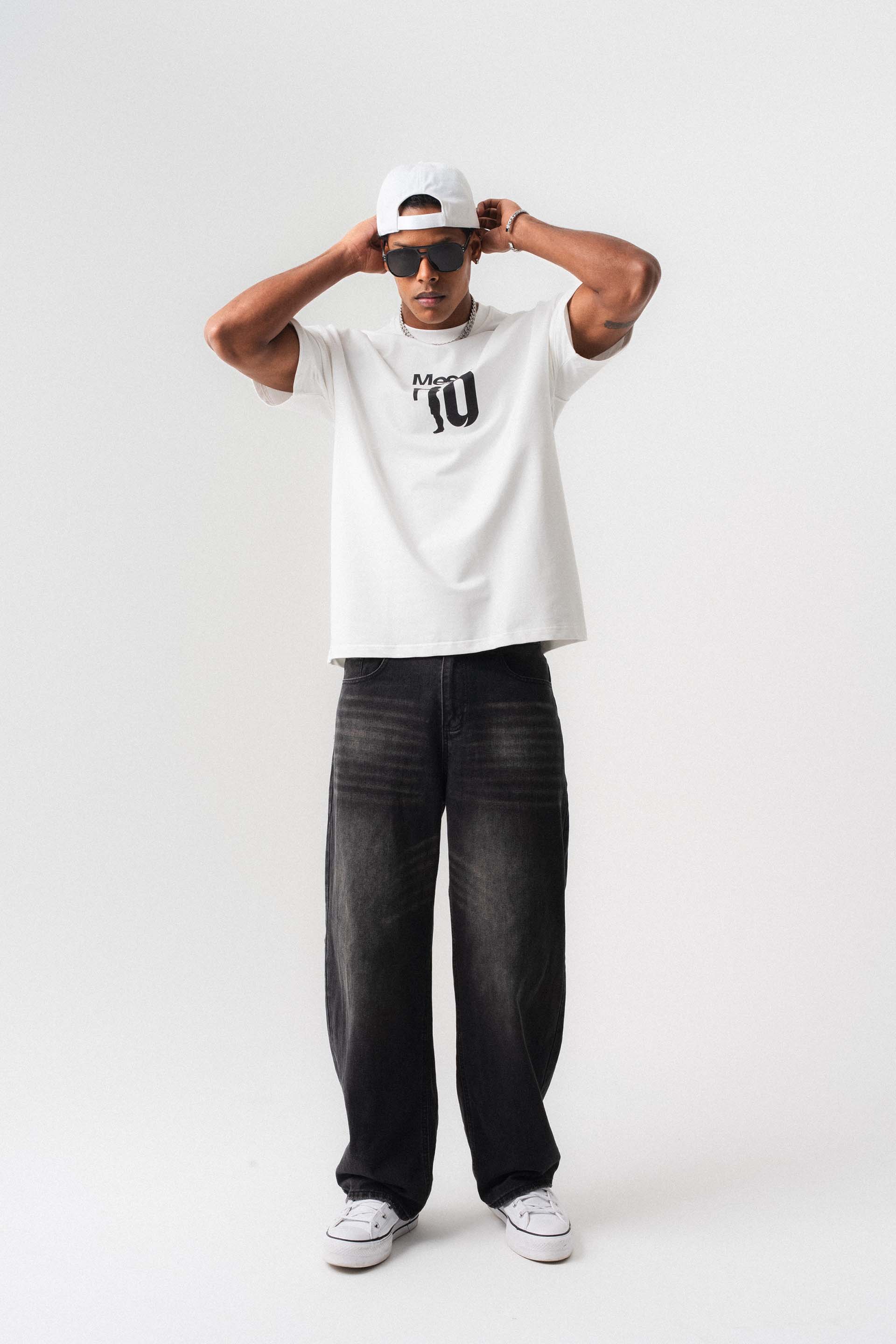 Messi 10 Beyaz Oversize Baskılı T-Shirt