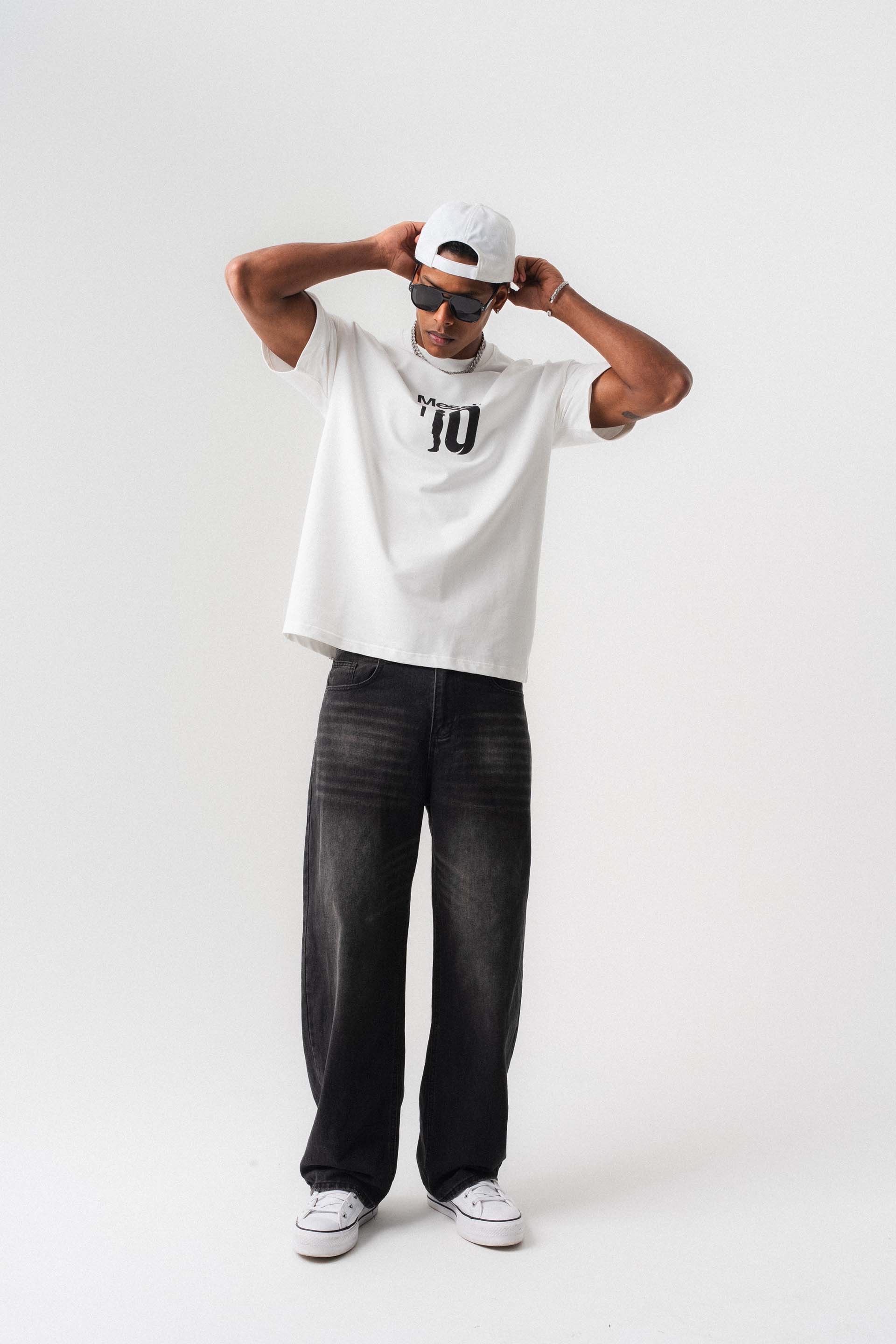 Messi 10 Beyaz Oversize Baskılı T-Shirt