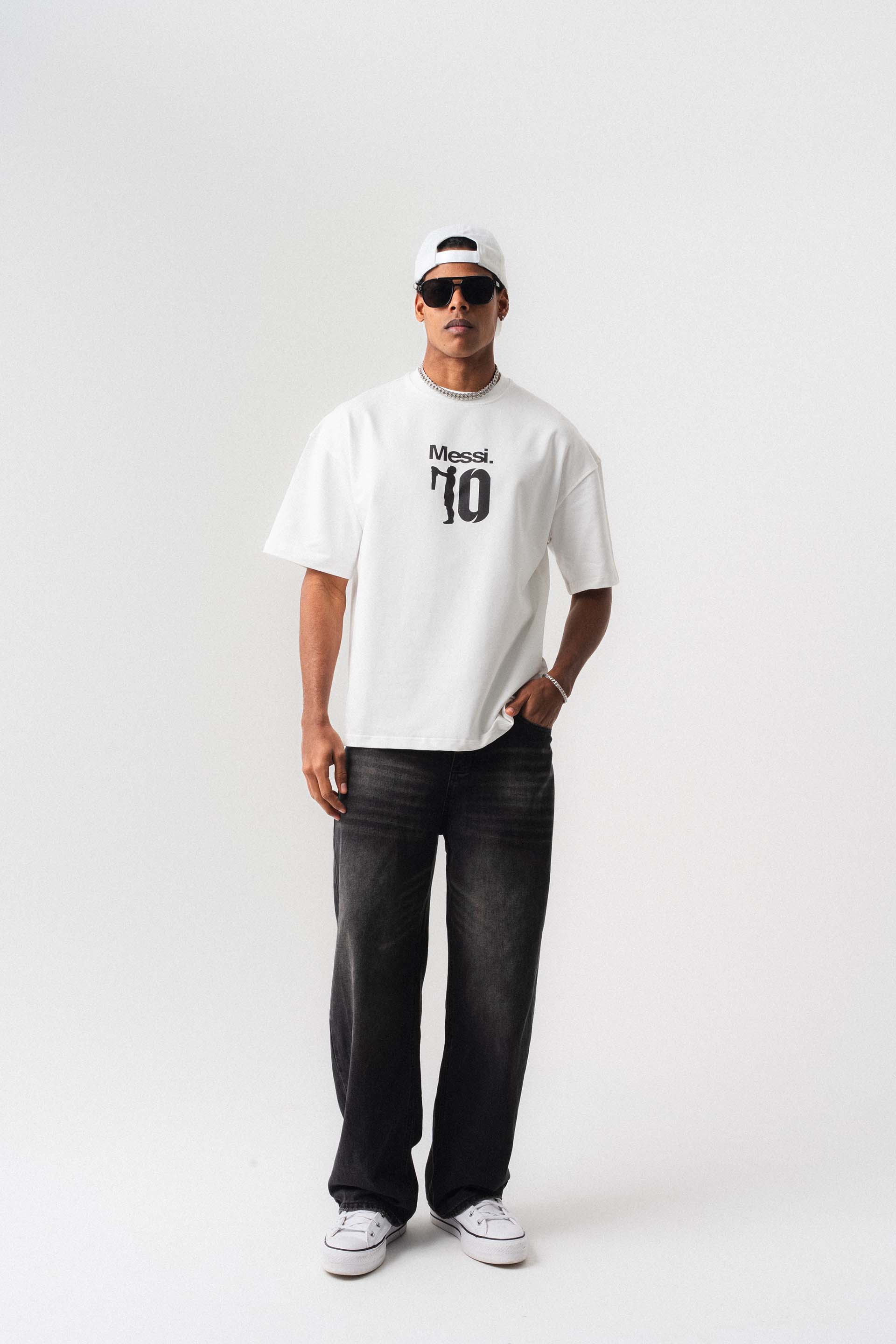 Messi 10 Beyaz Oversize Baskılı T-Shirt